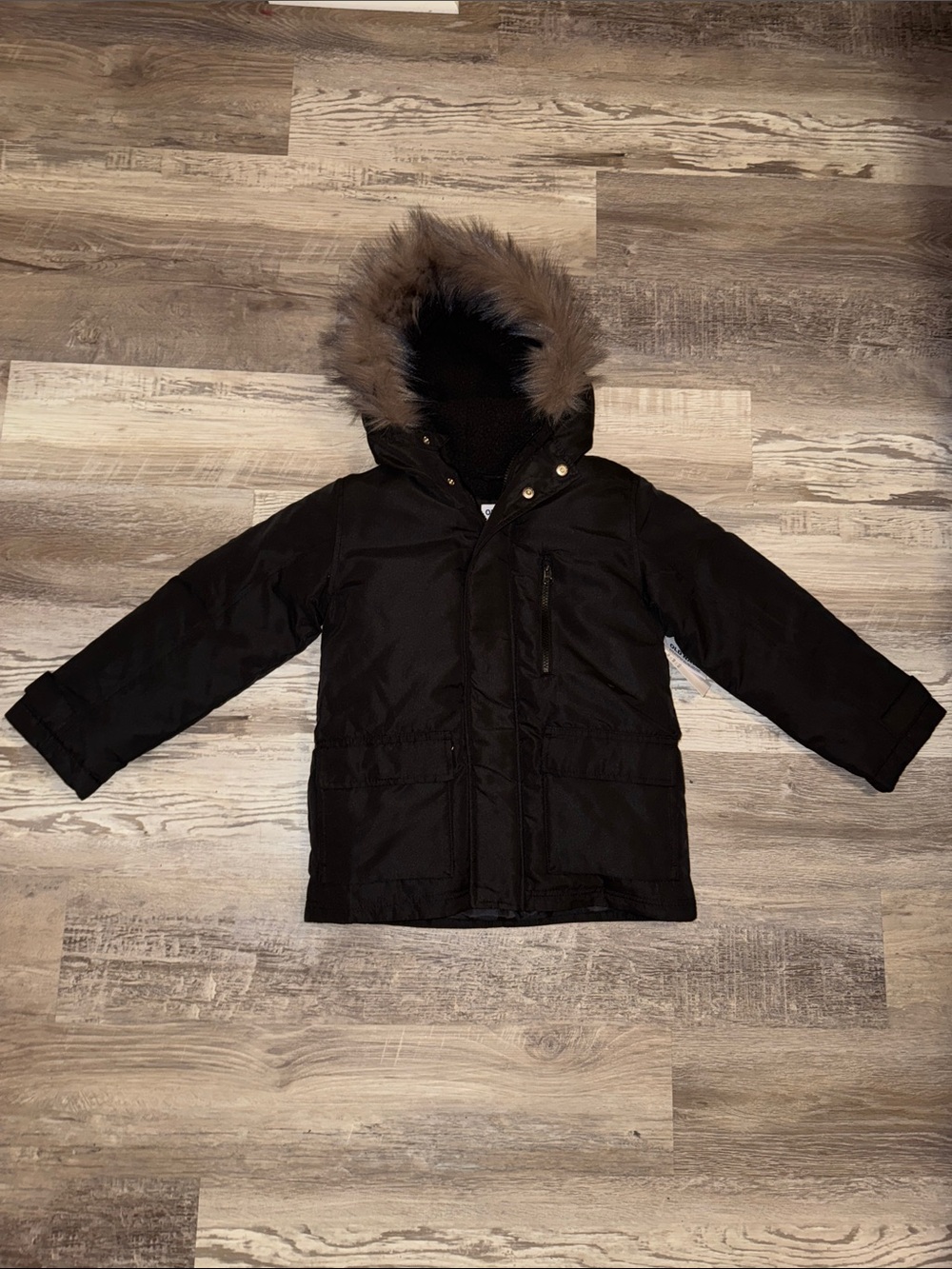 Old Navy Black Kids Puffer Coat with Faux-Fur Trim Hood